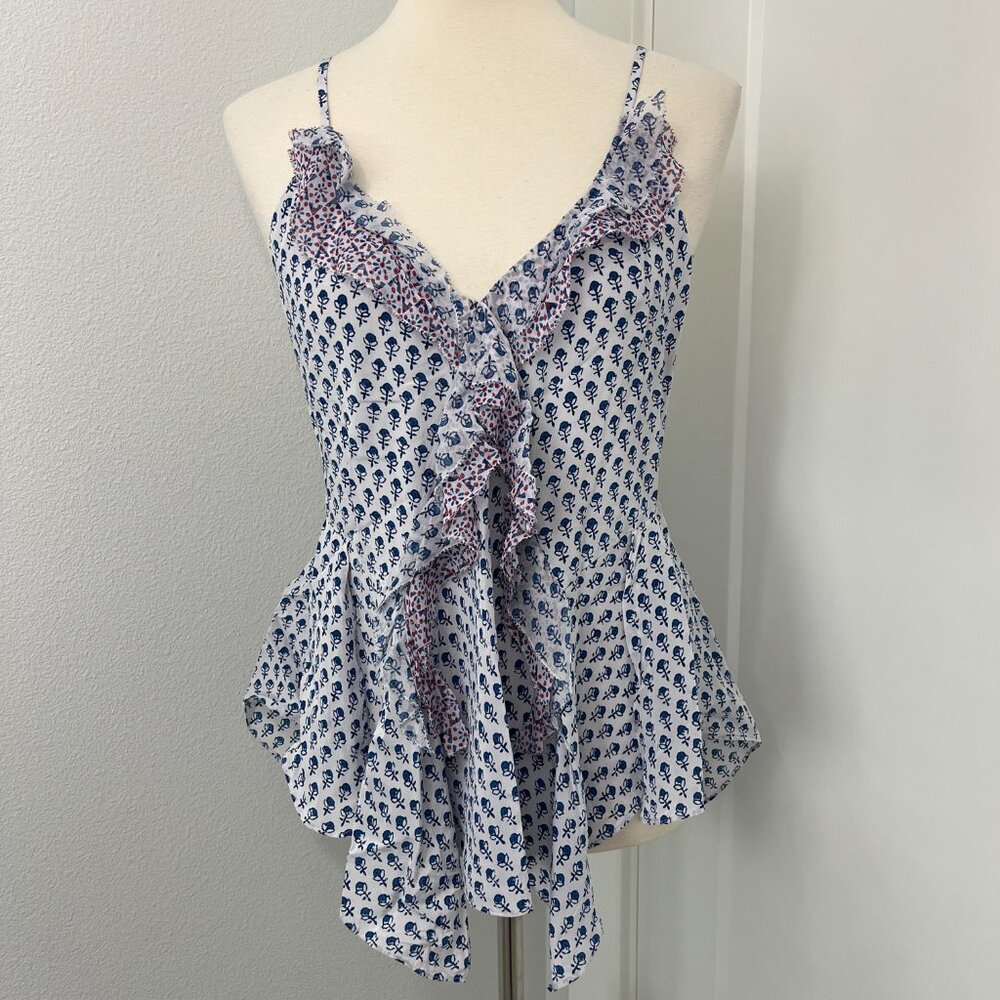 Rebecca Taylor Size 4 Silk Ditsy Tulip Ruffle Drape Camisole Tank Top
